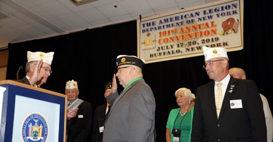 Mike McDermott, center, is sworn in as Department of New York commander.