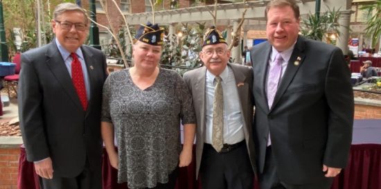 From left, Senator James L. Seward, Schoharie County Veterans’ Service Officer Eilene Fisher, Wells M. Farr, and Assemblyman Chris Tague. 